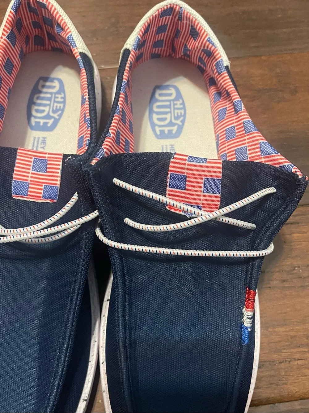 Hey Dude Wally Men’s Slip-On Lightweight Canvas USA Flag Navy/White/Red 10.5